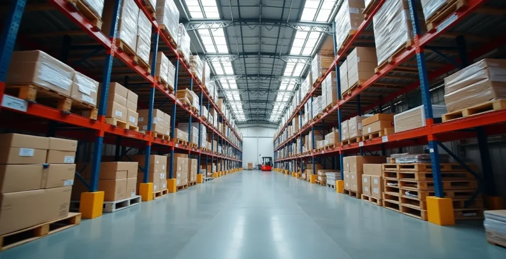 Vue comparative de deux allées d'entrepôt montrant l'organisation optimale versus la saturation Vue comparative de deux allées d'entrepôt montrant l'organisation optimale versus la saturation