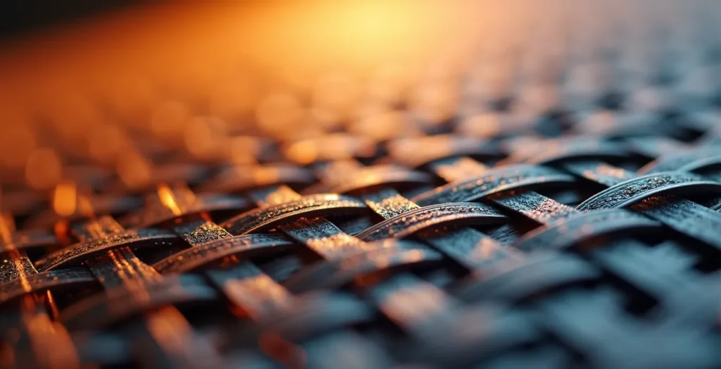 Détail macro de la texture d'un emballage industriel réutilisable montrant la qualité du matériau Détail macro de la texture d'un emballage industriel réutilisable montrant la qualité du matériau